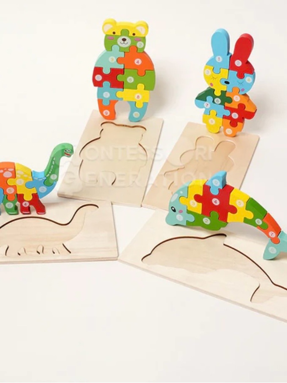 Montessori Wooden Puzzles with Carrying Bag (4 Pack) NIB